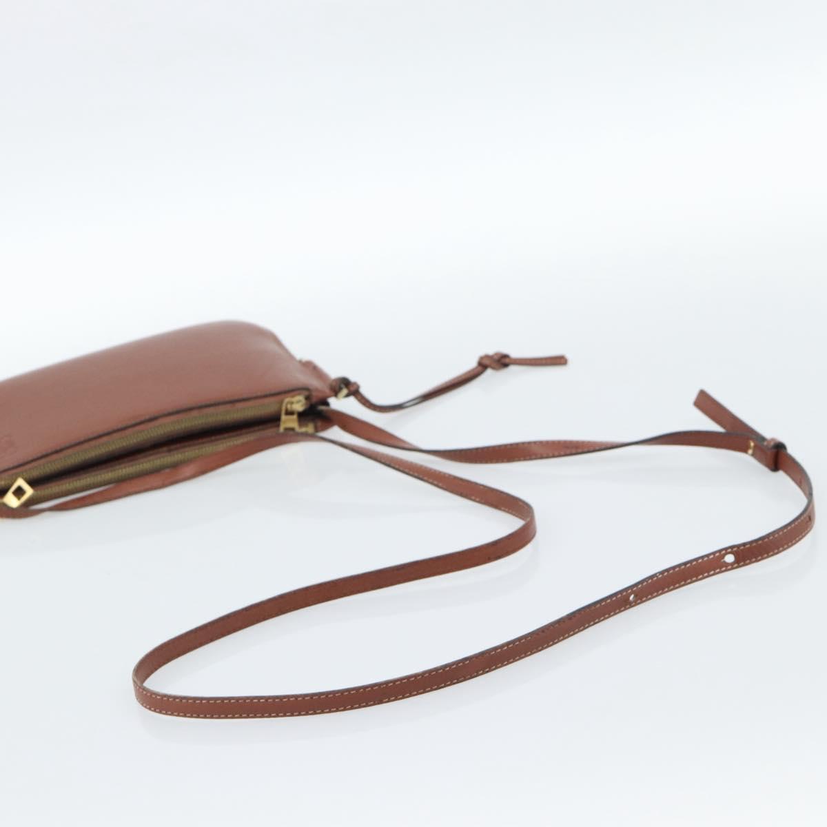 LOEWE Gate Double Zip Shoulder Bag Leather Brown Gold Auth 185500