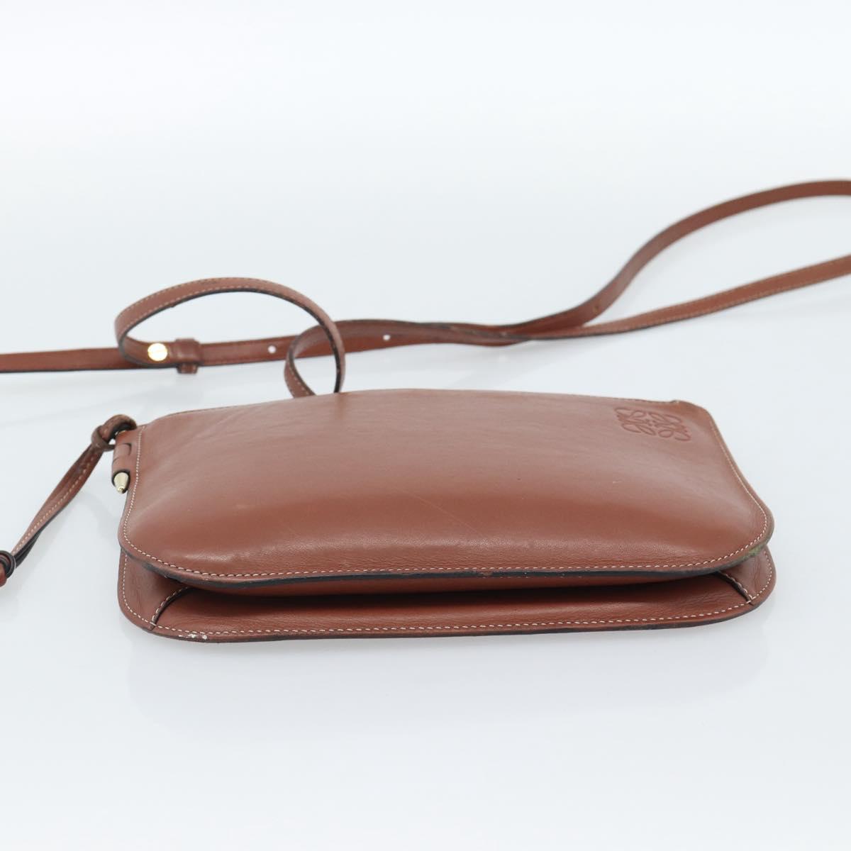 LOEWE Gate Double Zip Shoulder Bag Leather Brown Gold Auth 185500