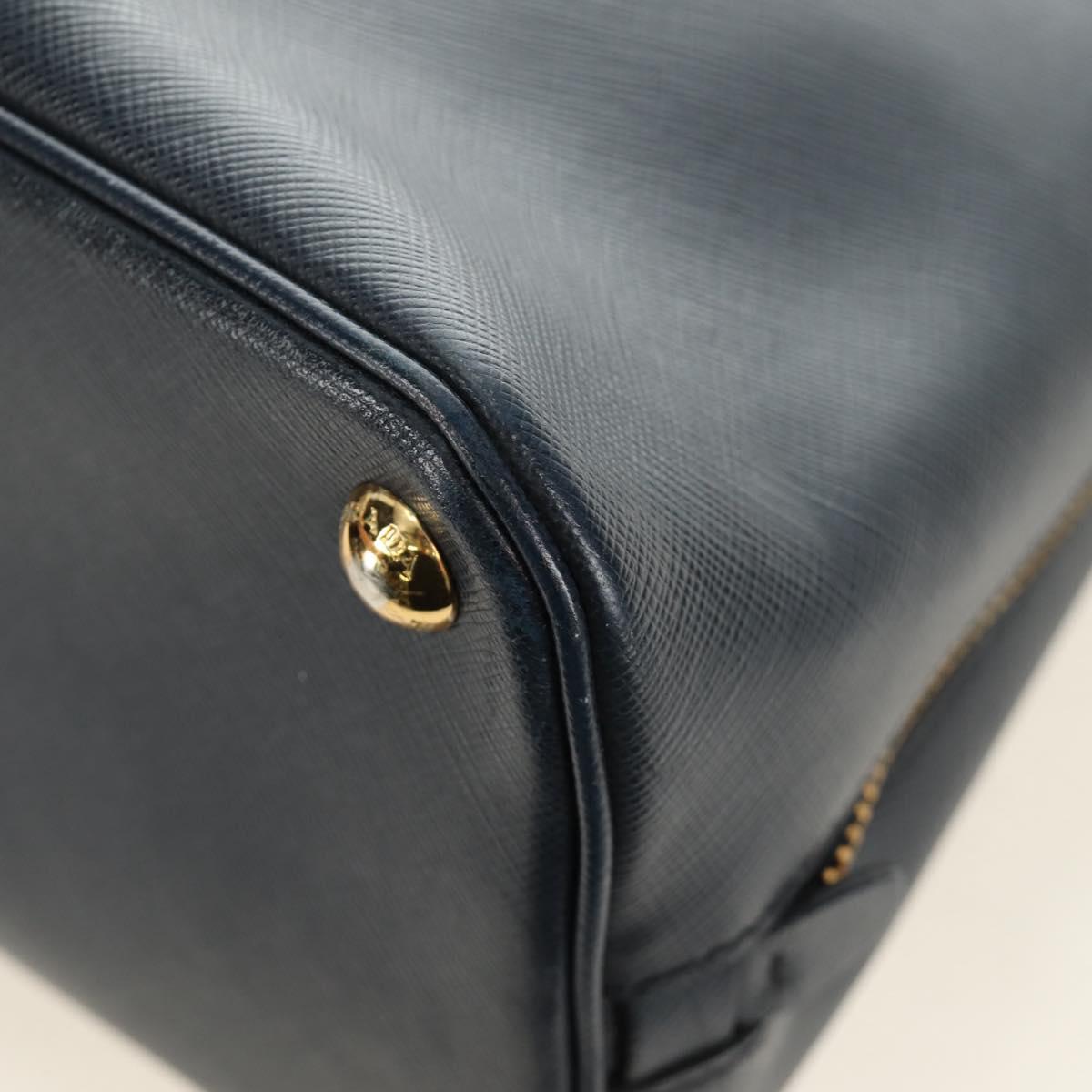 PRADA Hand Bag Saffiano leather Navy Gold Auth 185501V