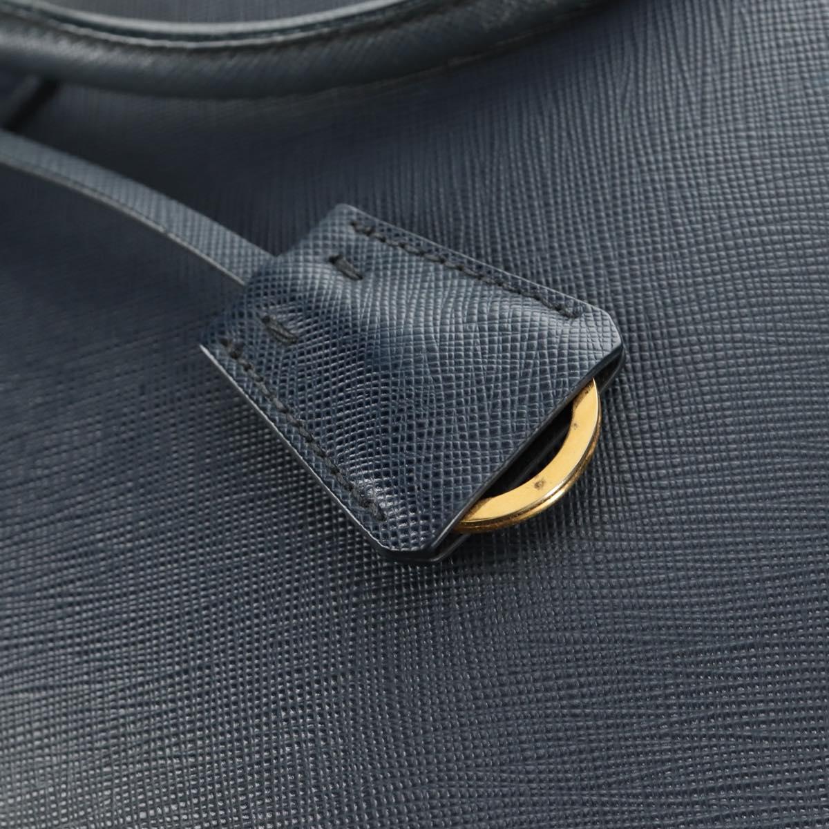 PRADA Hand Bag Saffiano leather Navy Gold Auth 185501V