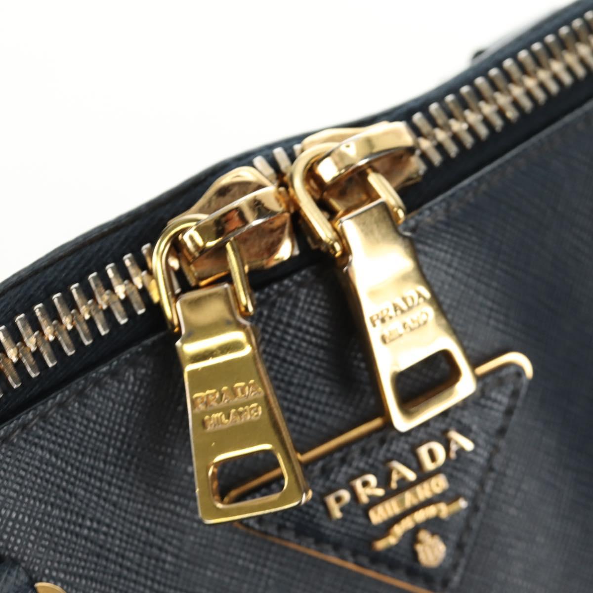 PRADA Hand Bag Saffiano leather Navy Gold Auth 185501V