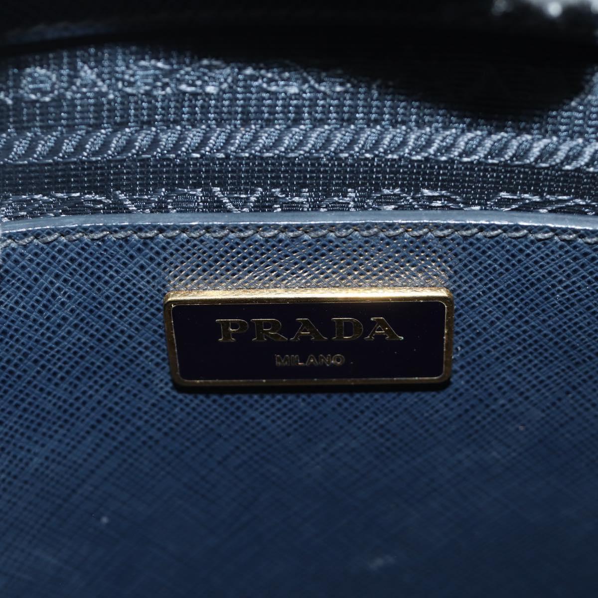 PRADA Hand Bag Saffiano leather Navy Gold Auth 185501V