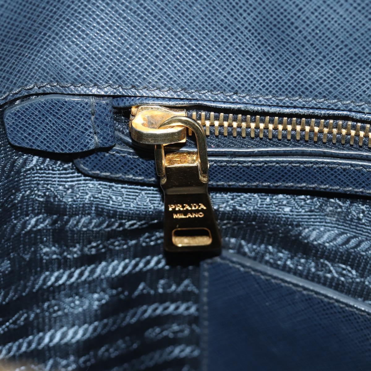 PRADA Hand Bag Saffiano leather Navy Gold Auth 185501V