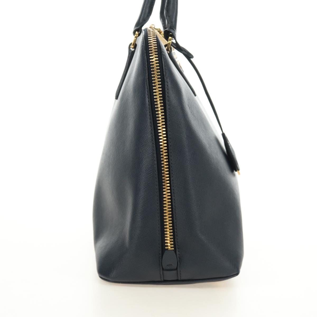 PRADA Hand Bag Saffiano leather Navy Gold Auth 185501V