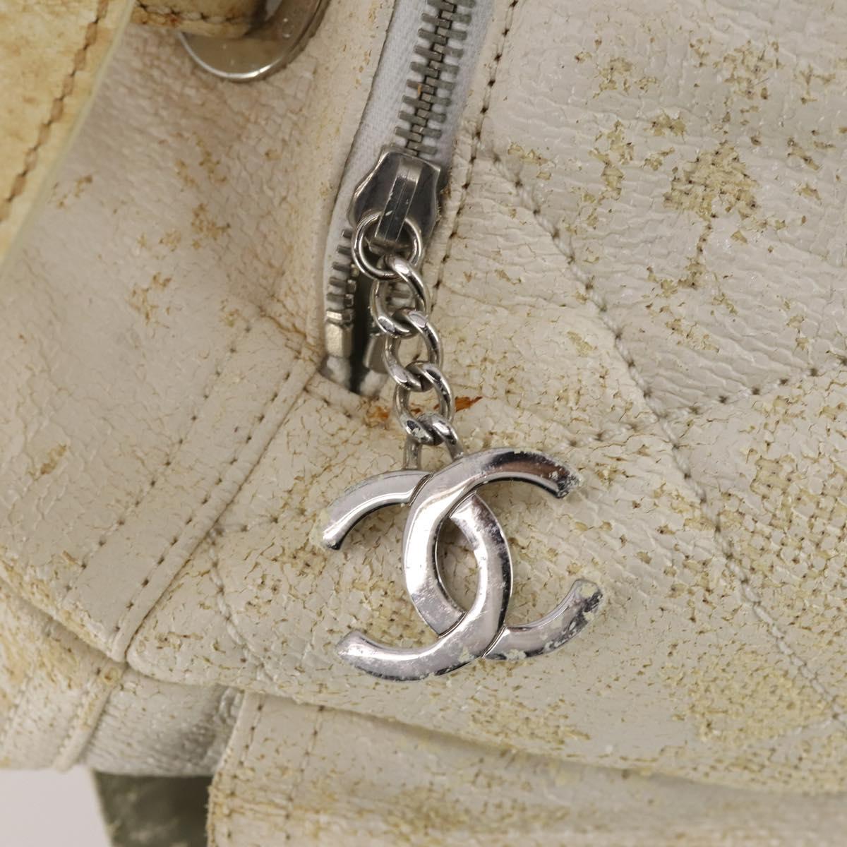 CHANEL Paris Biarritz GM Hand Bag Canvas White Silver CC Auth 185503