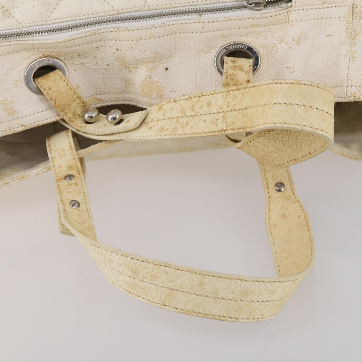 CHANEL Paris Biarritz GM Hand Bag Canvas White Silver CC Auth 185503