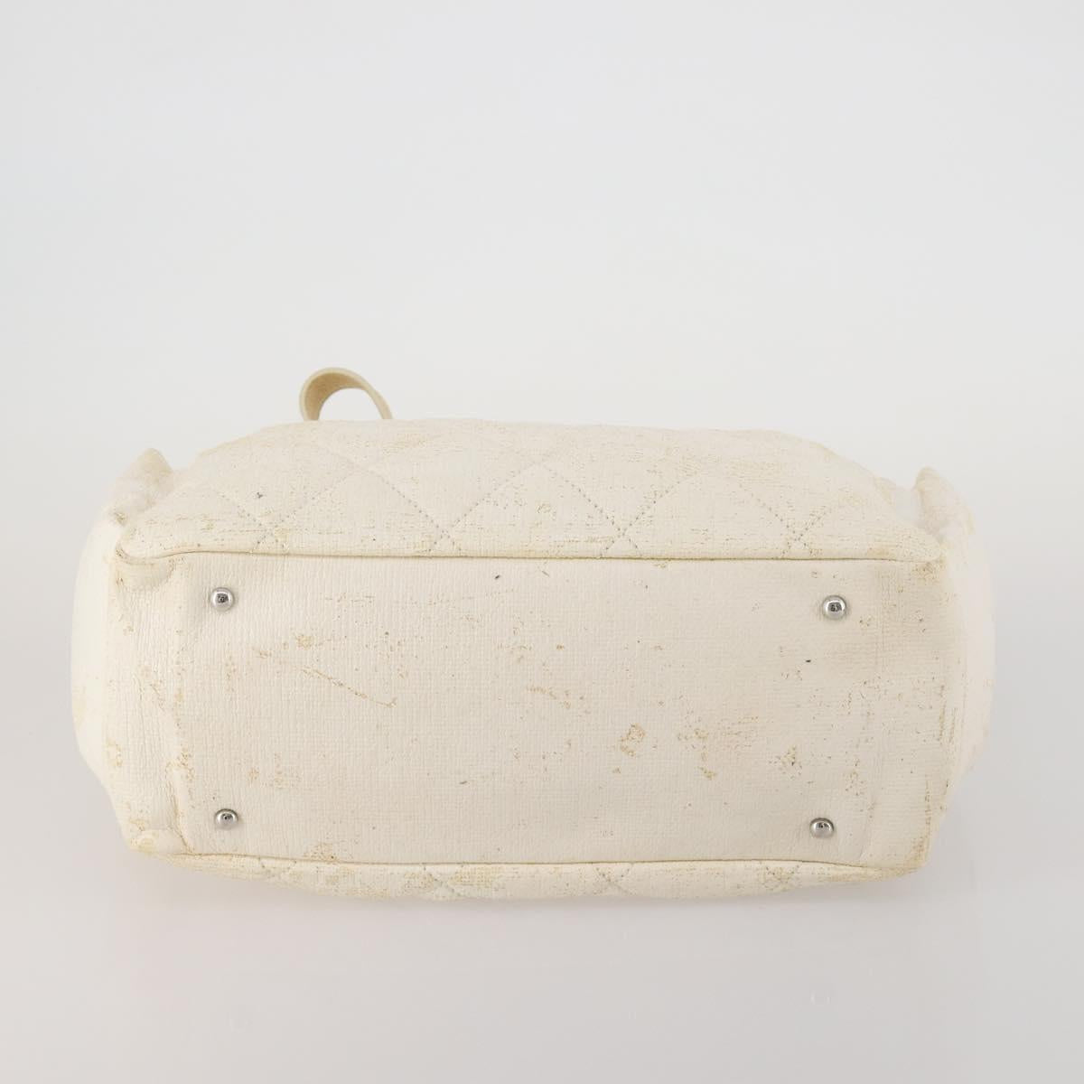 CHANEL Paris Biarritz GM Hand Bag Canvas White Silver CC Auth 185503