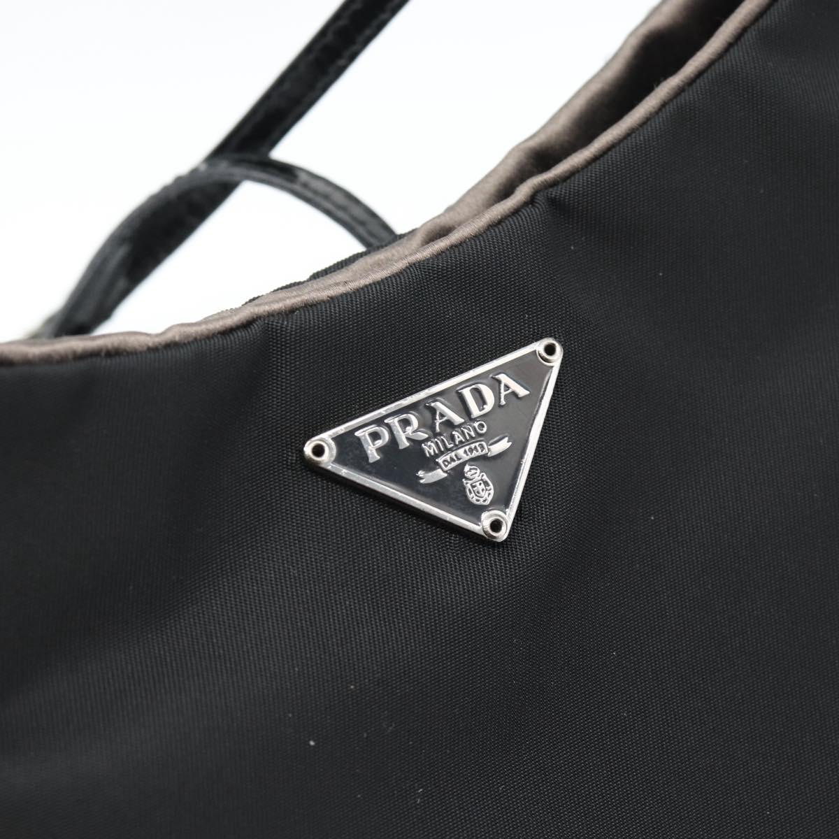 PRADA Hand Pouch Hand Bag Nylon Black Silver Auth 185505V