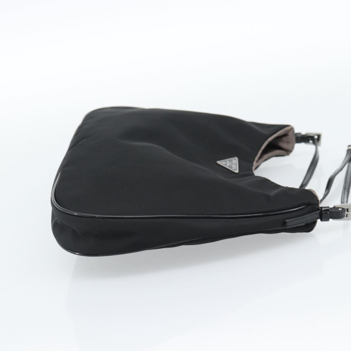 PRADA Hand Pouch Hand Bag Nylon Black Silver Auth 185505V