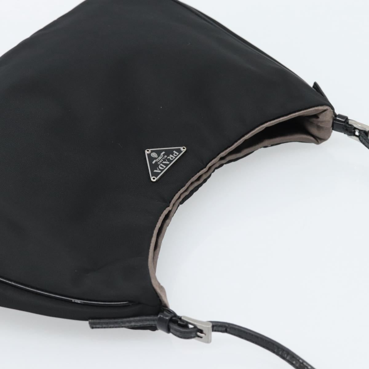PRADA Hand Pouch Hand Bag Nylon Black Silver Auth 185505V
