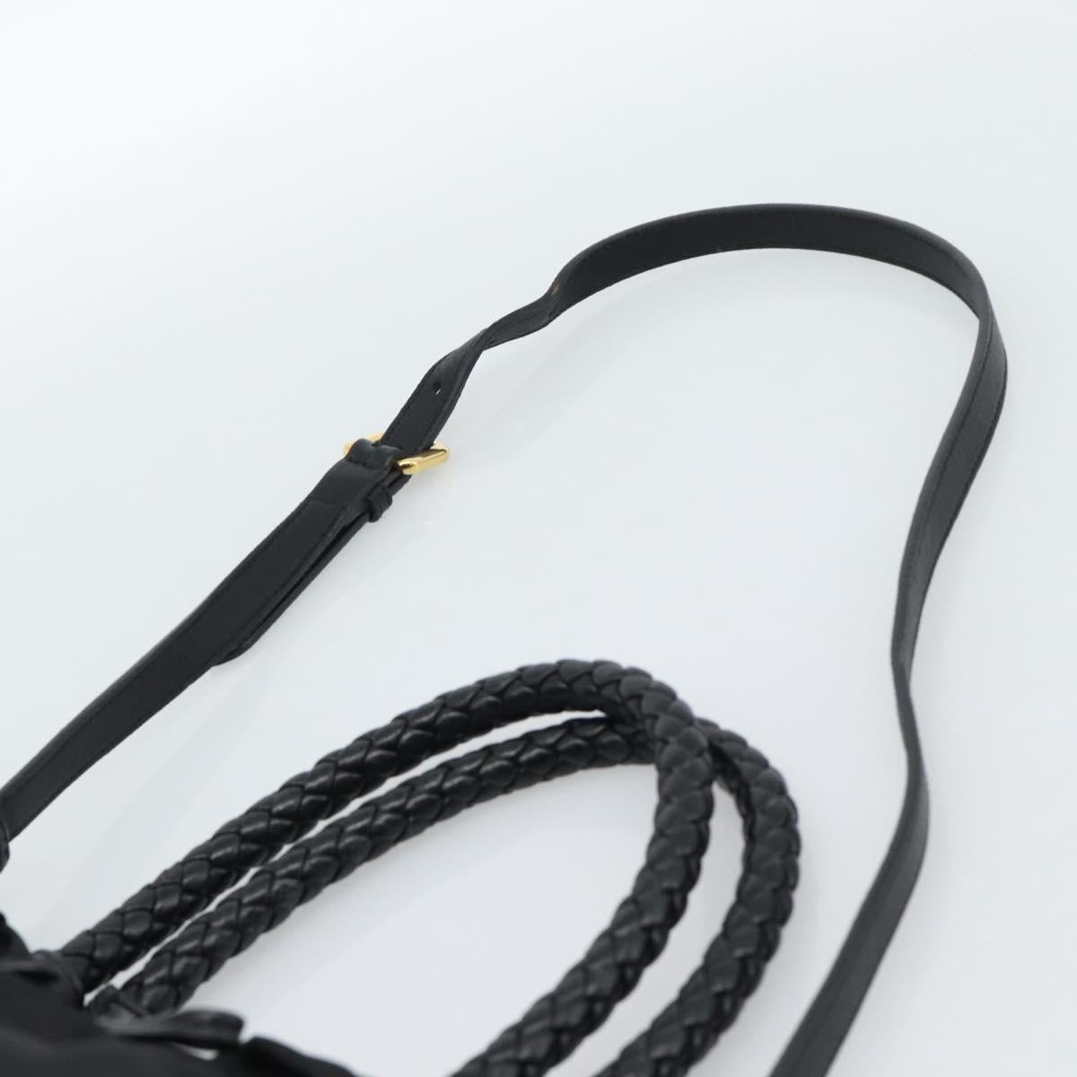 PRADA Ribbon Hand Bag Nylon 2way Black Gold Auth 185506V