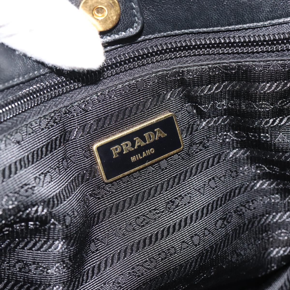 PRADA Ribbon Hand Bag Nylon 2way Black Gold Auth 185506V
