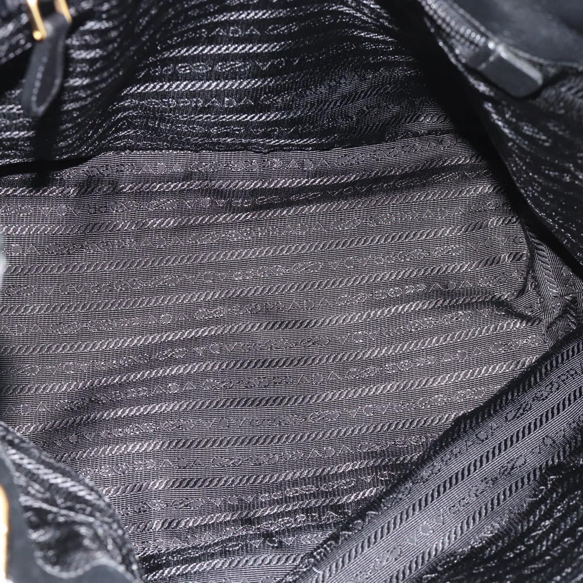 PRADA Ribbon Hand Bag Nylon 2way Black Gold Auth 185506V