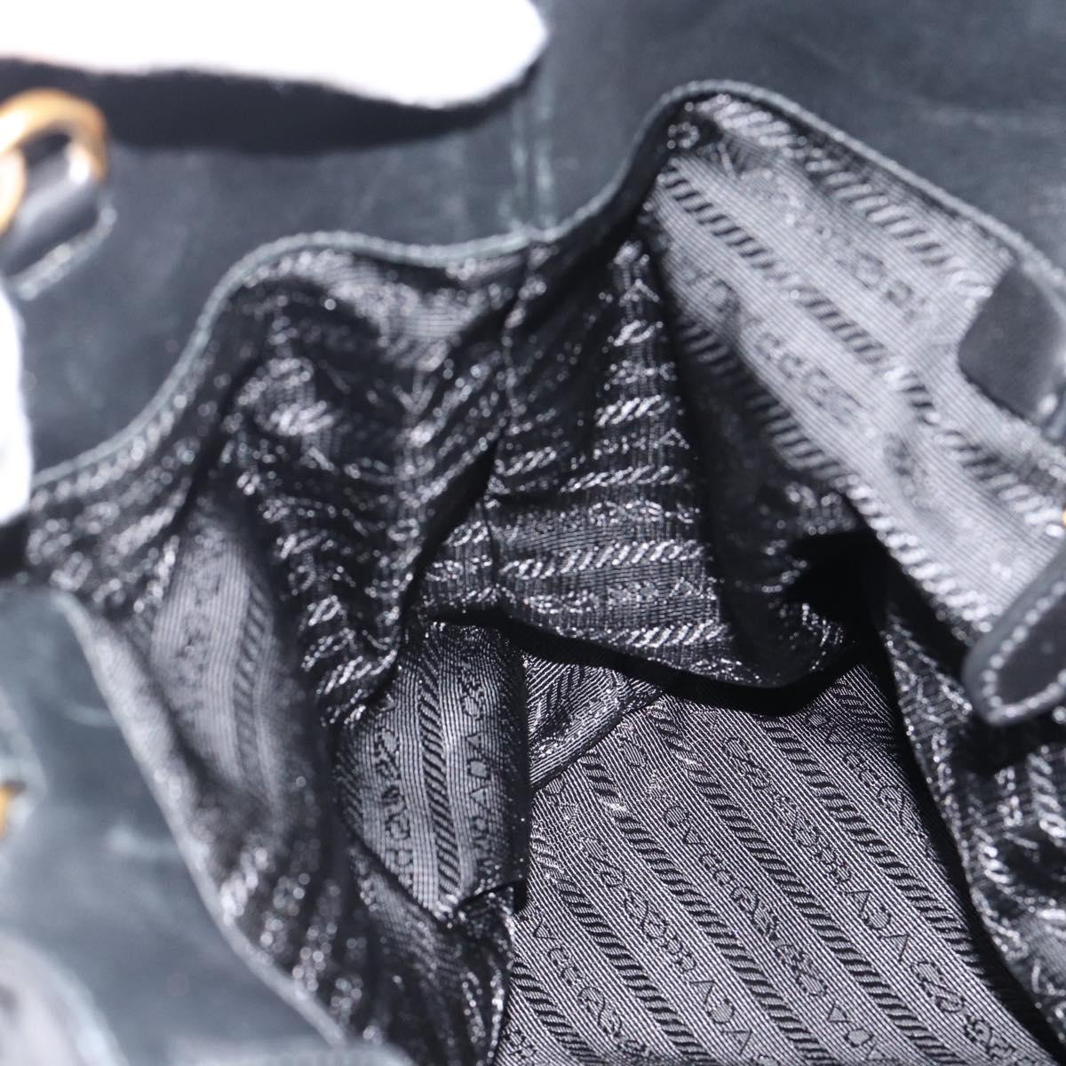 PRADA Ribbon Hand Bag Nylon 2way Black Gold Auth 185506V