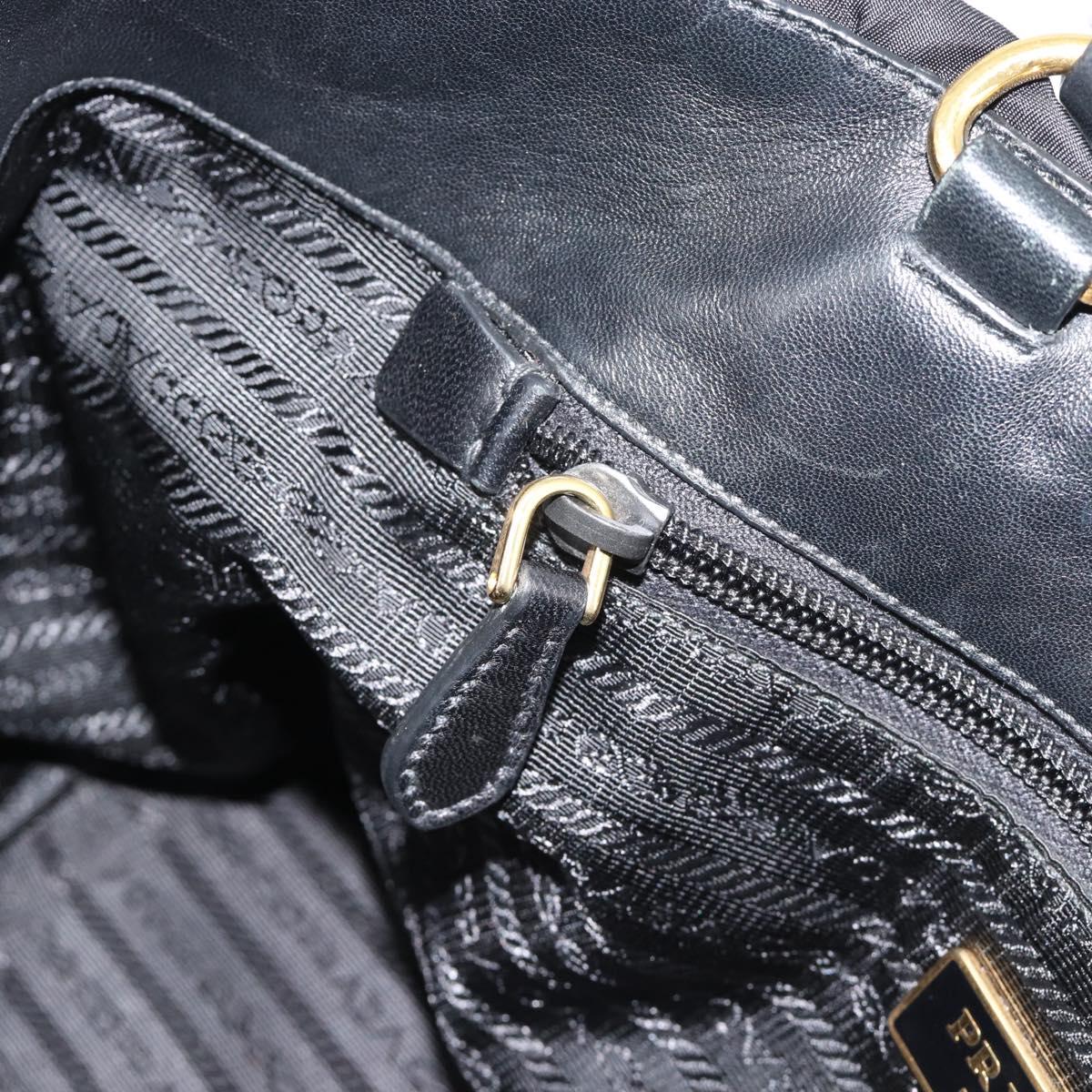 PRADA Ribbon Hand Bag Nylon 2way Black Gold Auth 185506V