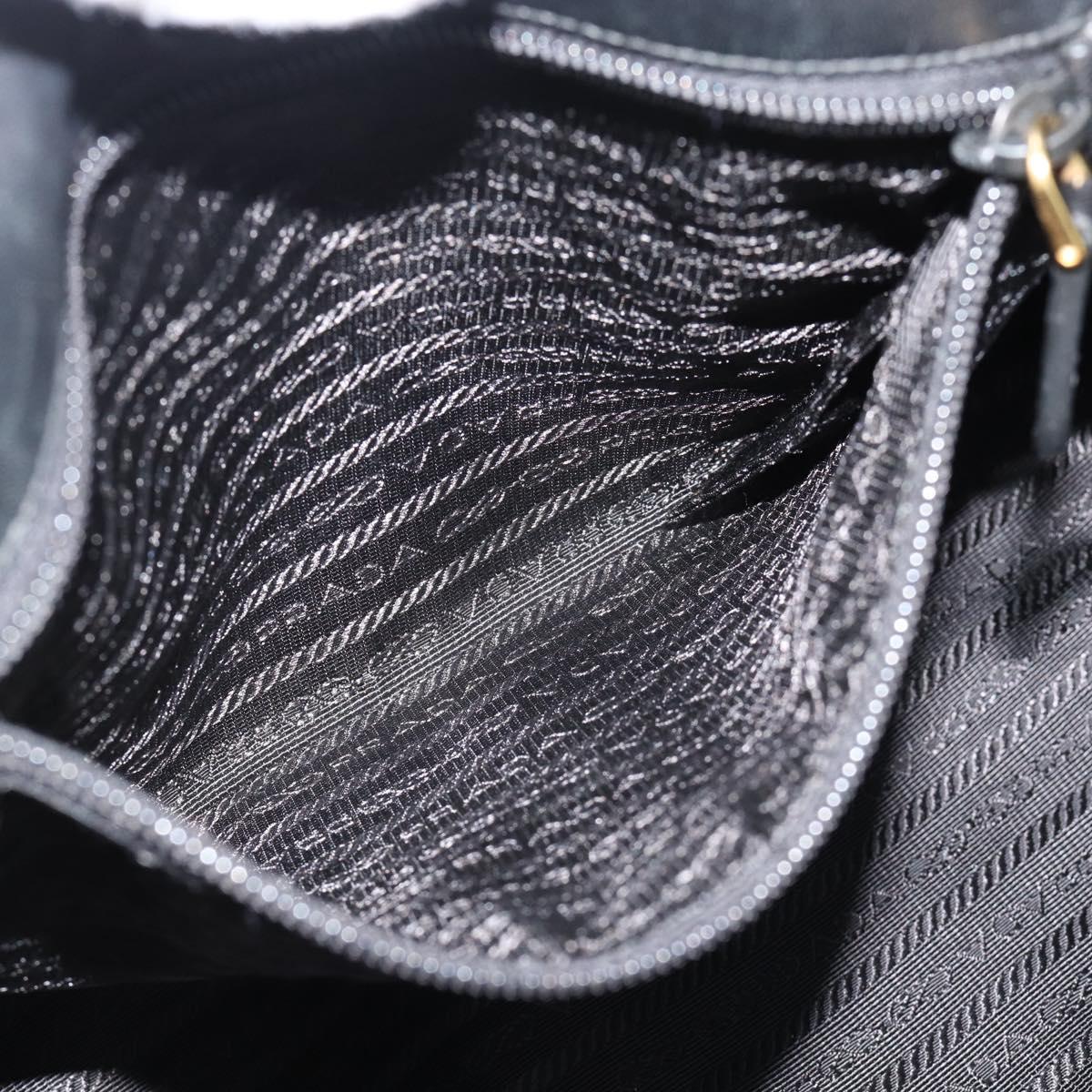 PRADA Ribbon Hand Bag Nylon 2way Black Gold Auth 185506V
