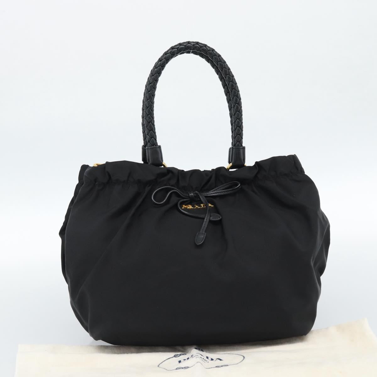 PRADA Ribbon Hand Bag Nylon 2way Black Gold Auth 185506V