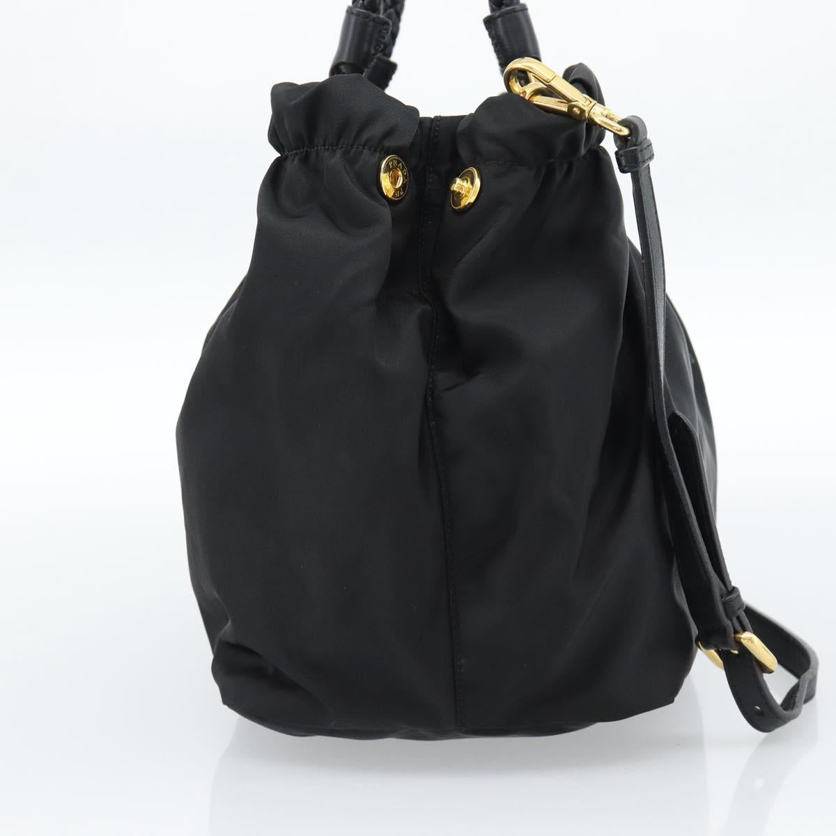 PRADA Ribbon Hand Bag Nylon 2way Black Gold Auth 185506V