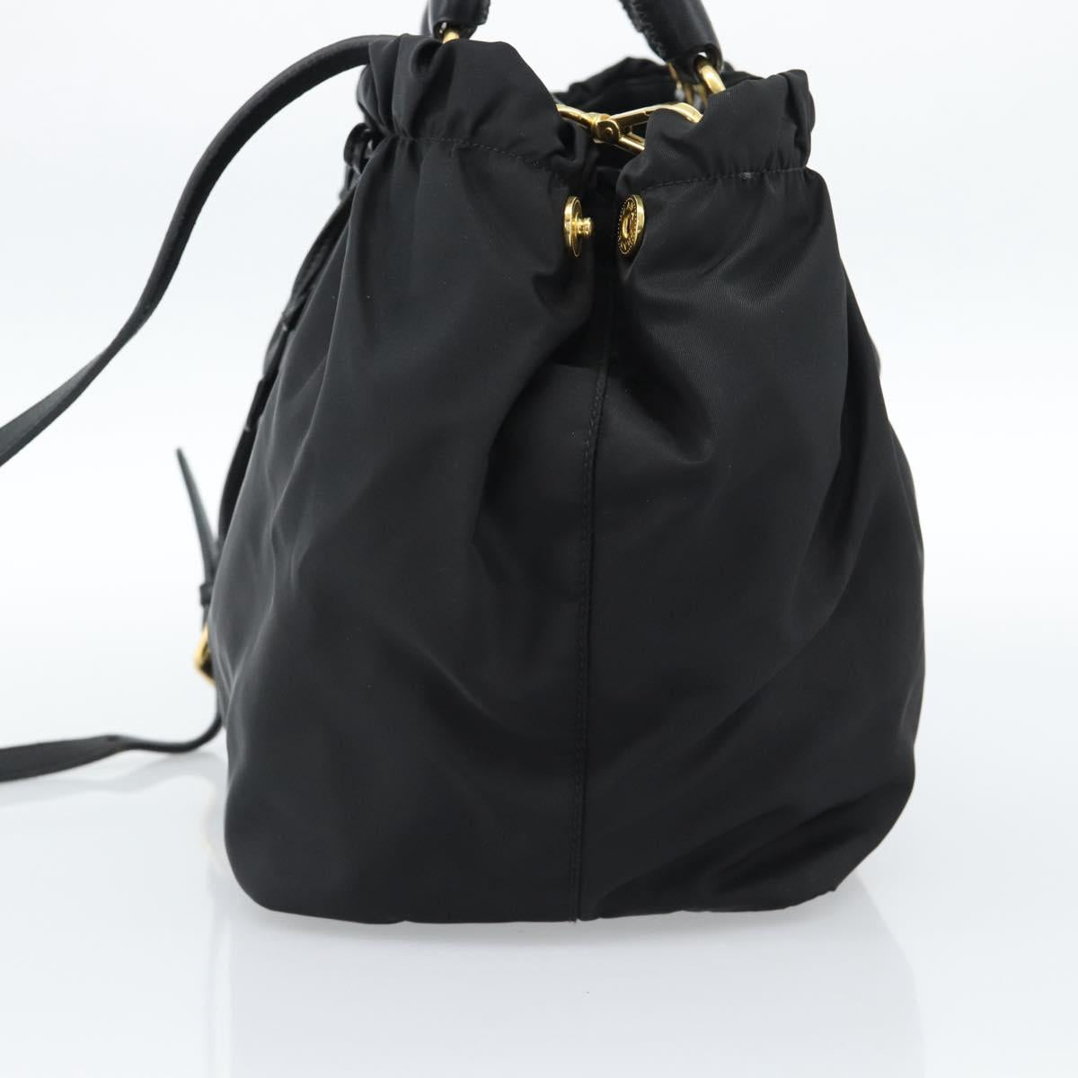 PRADA Ribbon Hand Bag Nylon 2way Black Gold Auth 185506V