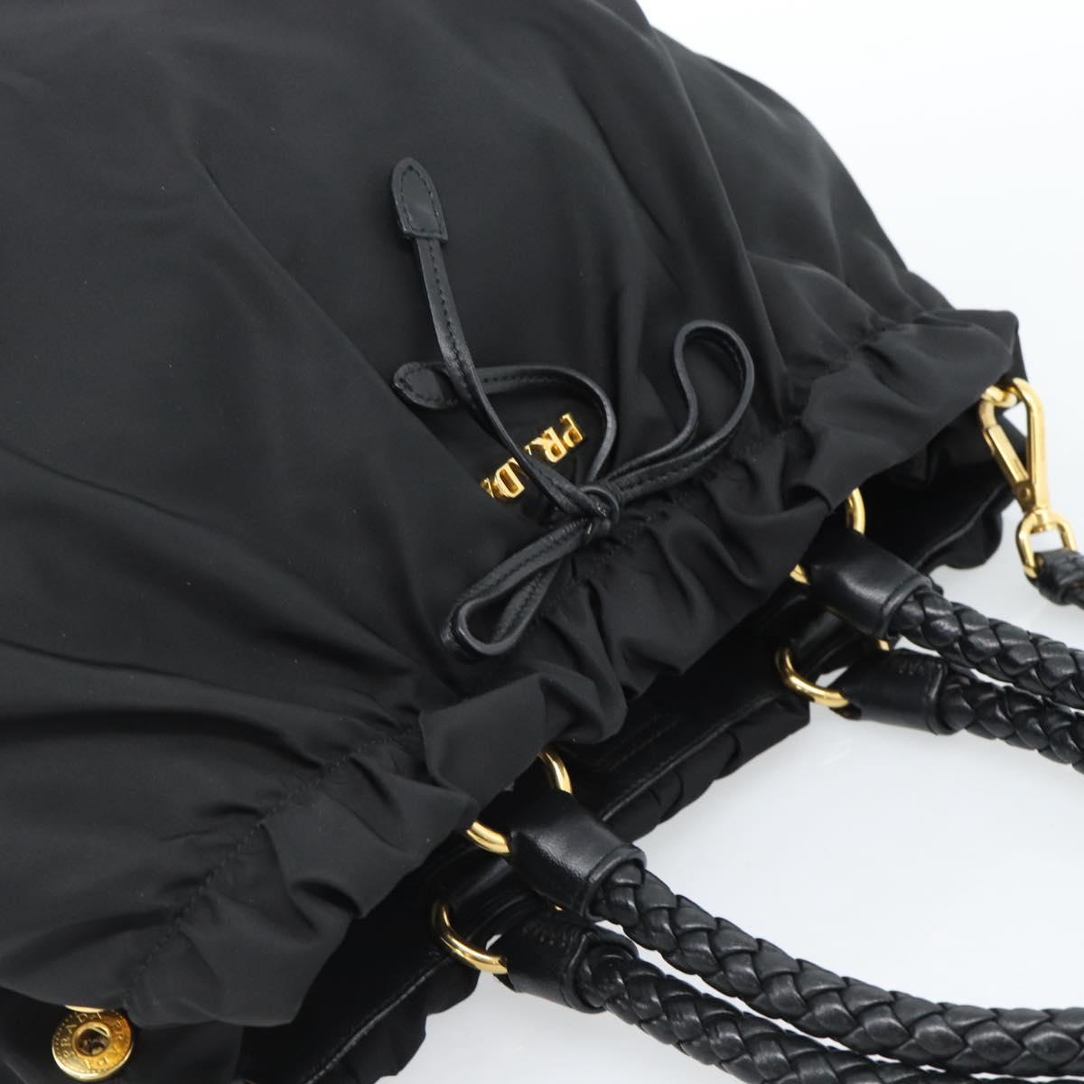 PRADA Ribbon Hand Bag Nylon 2way Black Gold Auth 185506V