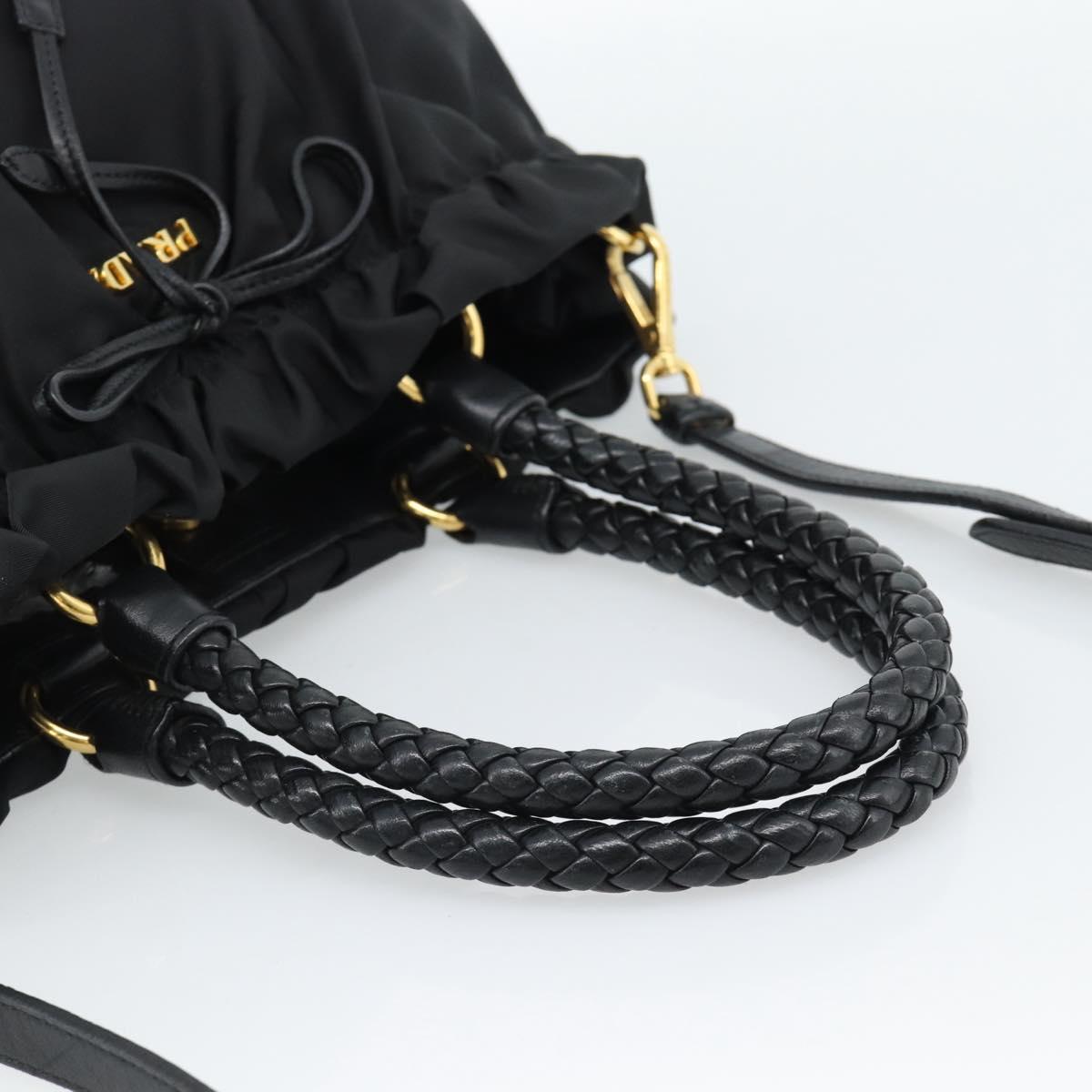 PRADA Ribbon Hand Bag Nylon 2way Black Gold Auth 185506V