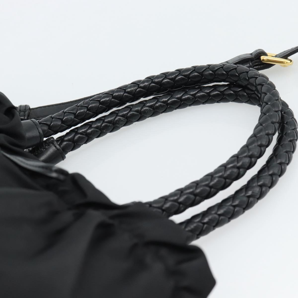 PRADA Ribbon Hand Bag Nylon 2way Black Gold Auth 185506V