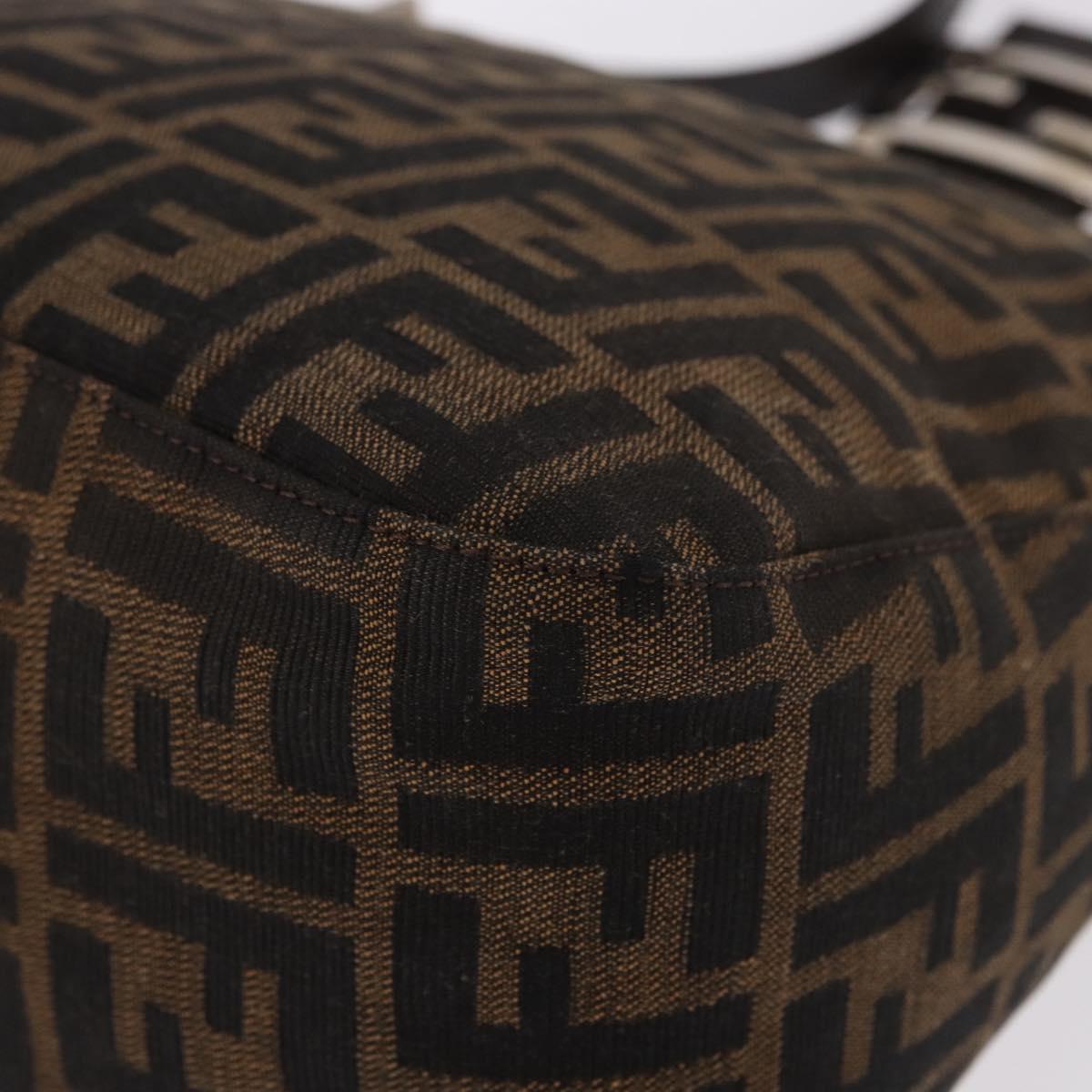 FENDI Zucca Canvas Mamma Baguette Shoulder Bag Black Brown Auth 185507SAV