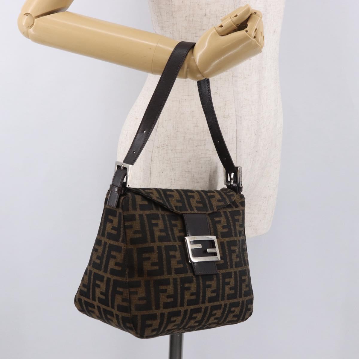 FENDI Zucca Canvas Mamma Baguette Shoulder Bag Black Brown Auth 185507SAV