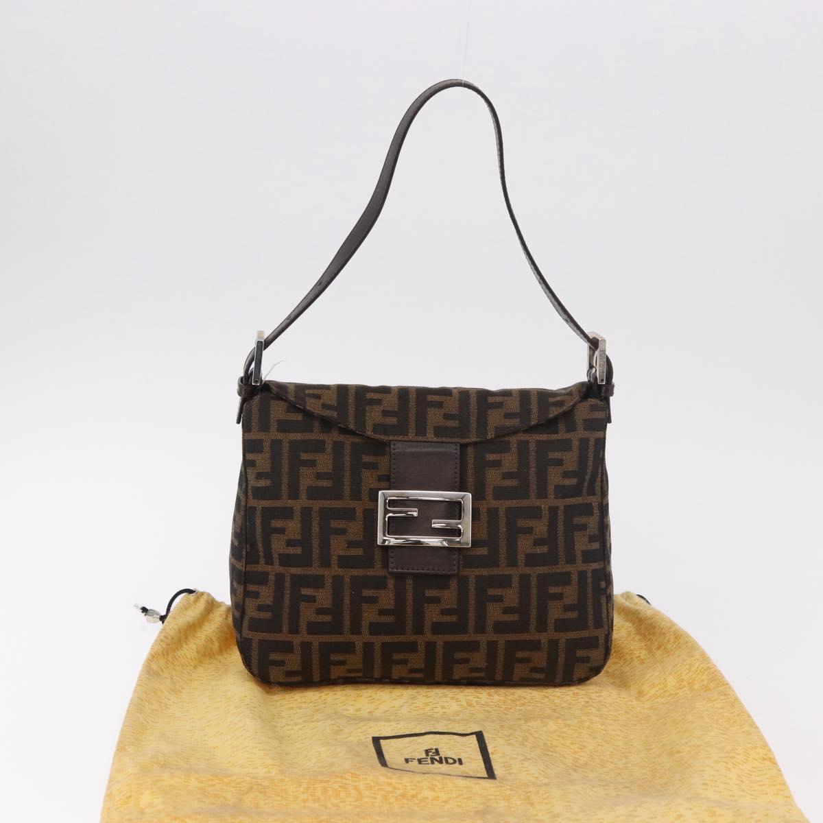 FENDI Zucca Canvas Mamma Baguette Shoulder Bag Black Brown Auth 185507SAV
