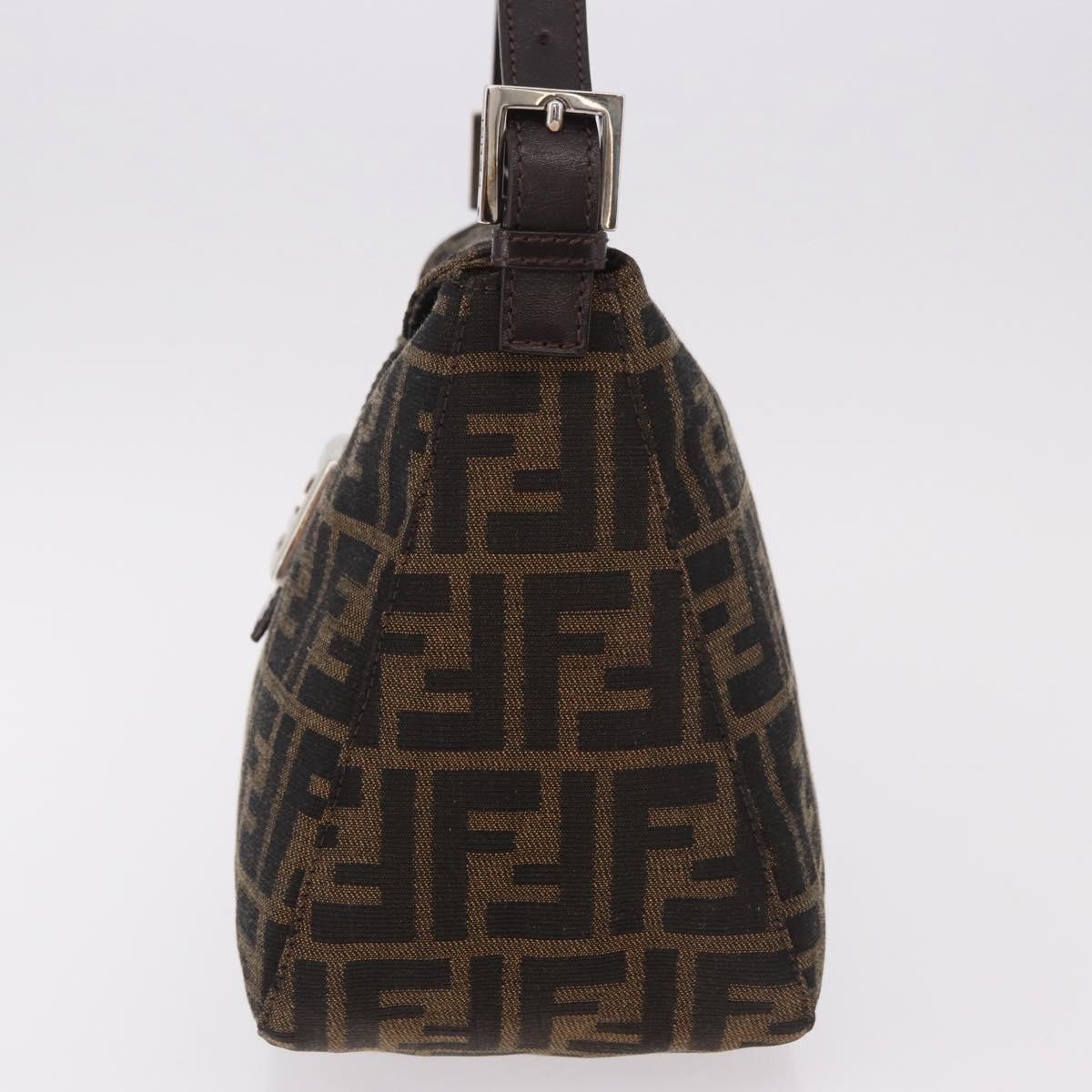 FENDI Zucca Canvas Mamma Baguette Shoulder Bag Black Brown Auth 185507SAV