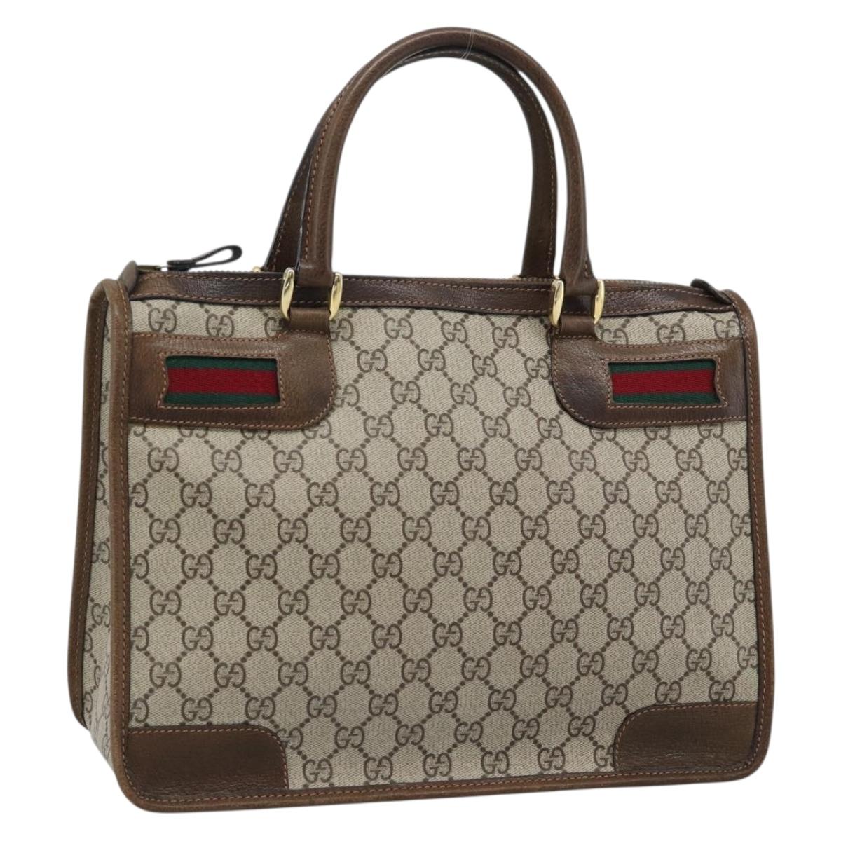 GUCCI GG Supreme Web Sherry Line Hand Bag PVC Beige Gold Auth 185508