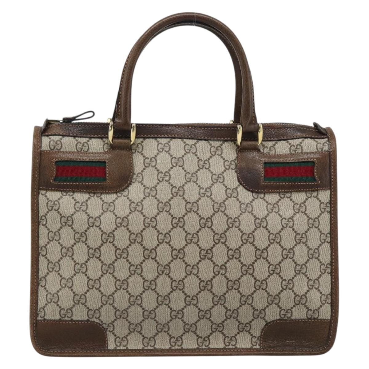 GUCCI GG Supreme Web Sherry Line Hand Bag PVC Beige Gold Auth 185508