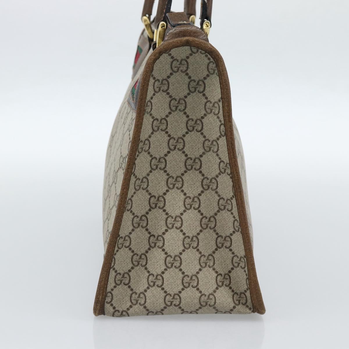 GUCCI GG Supreme Web Sherry Line Hand Bag PVC Beige Gold Auth 185508