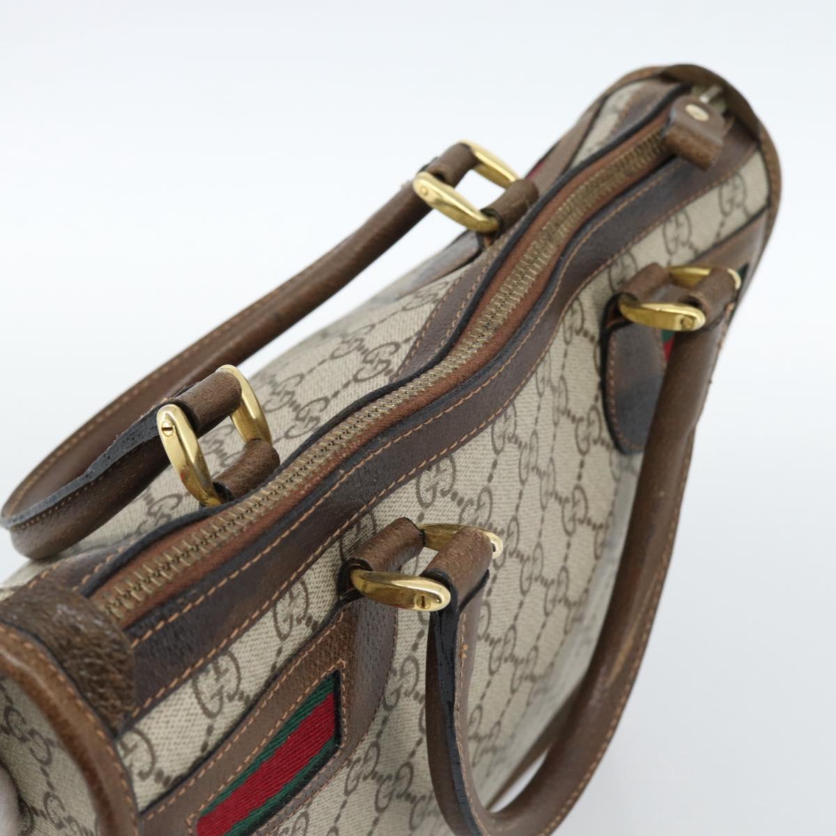 GUCCI GG Supreme Web Sherry Line Hand Bag PVC Beige Gold Auth 185508