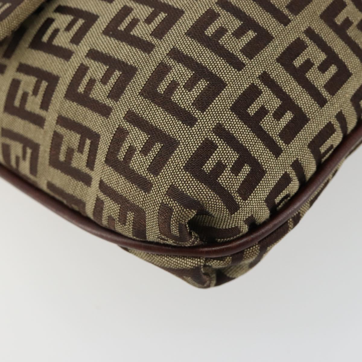 FENDI Zucchino Canvas Mamma Baguette Shoulder Bag Beige Gold Auth 185509