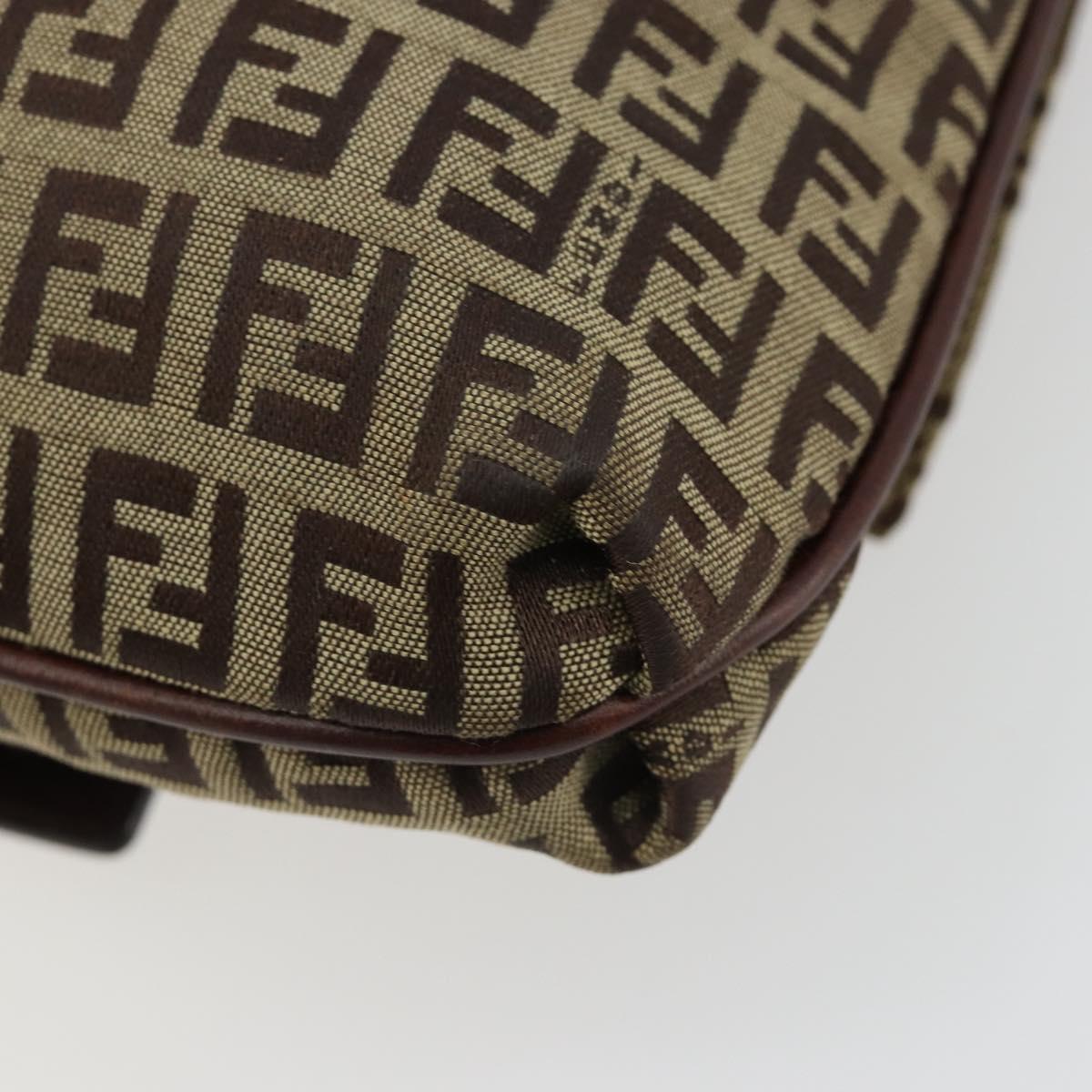 FENDI Zucchino Canvas Mamma Baguette Shoulder Bag Beige Gold Auth 185509