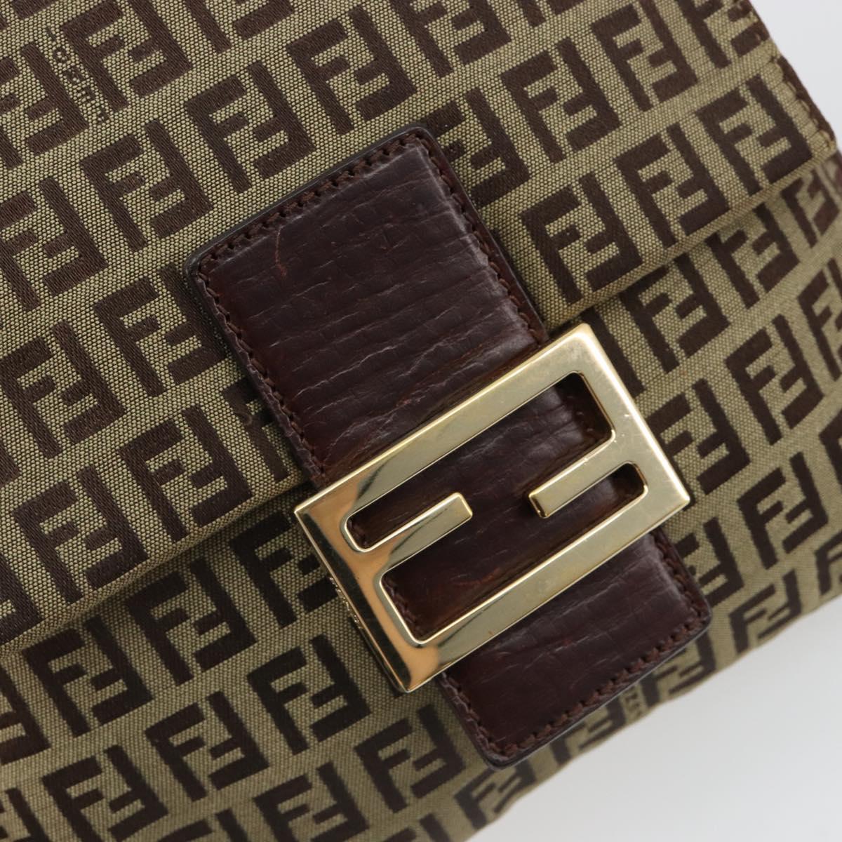 FENDI Zucchino Canvas Mamma Baguette Shoulder Bag Beige Gold Auth 185509