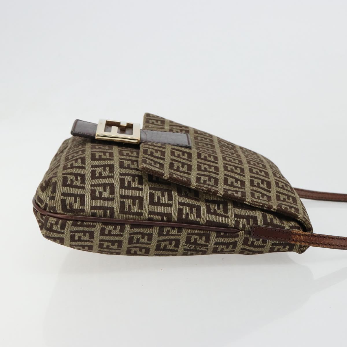FENDI Zucchino Canvas Mamma Baguette Shoulder Bag Beige Gold Auth 185509