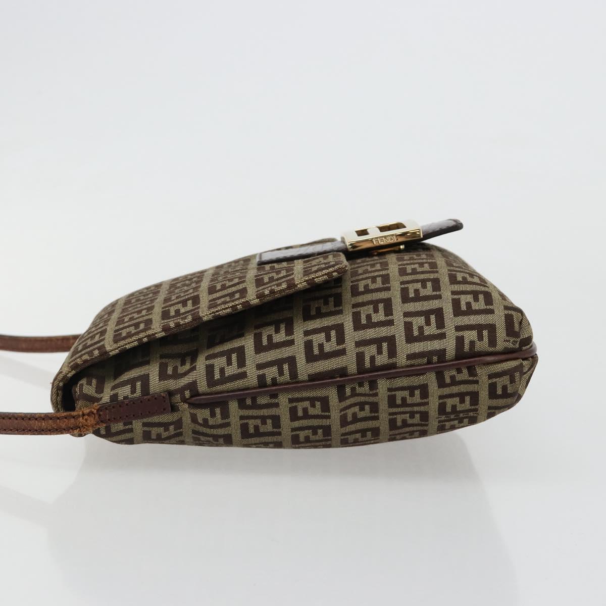 FENDI Zucchino Canvas Mamma Baguette Shoulder Bag Beige Gold Auth 185509