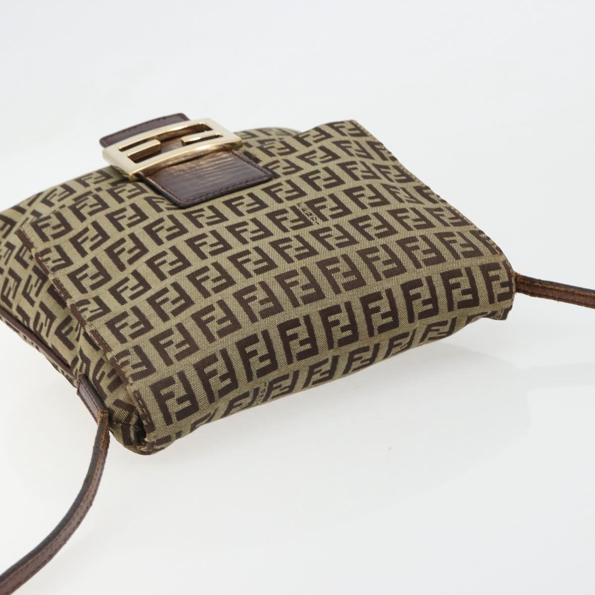 FENDI Zucchino Canvas Mamma Baguette Shoulder Bag Beige Gold Auth 185509