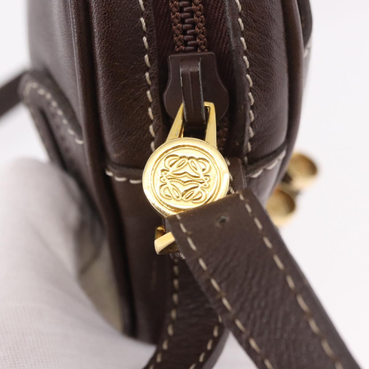 LOEWE Shoulder Bag Leather Brown Gold Auth 185510A