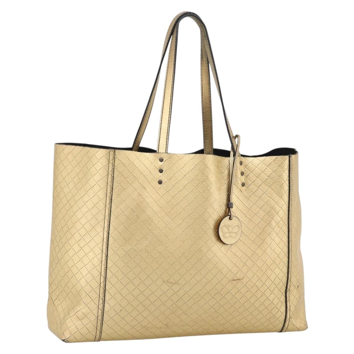 BOTTEGA VENETA Mirage Tote Bag Leather Gold Auth 185512