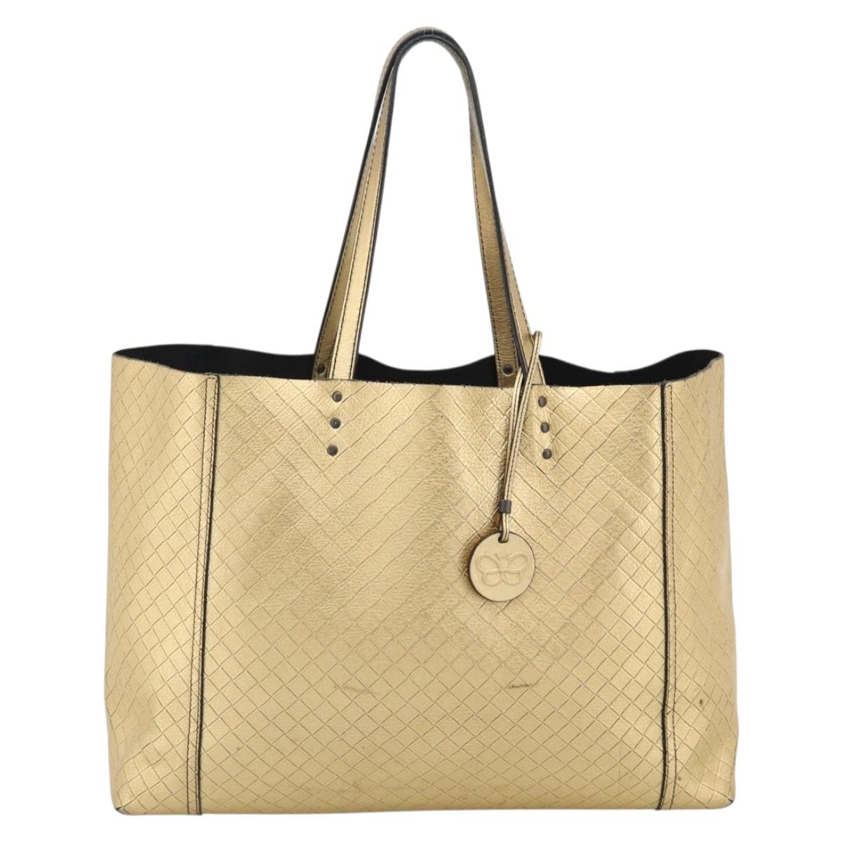 BOTTEGA VENETA Mirage Tote Bag Leather Gold Auth 185512