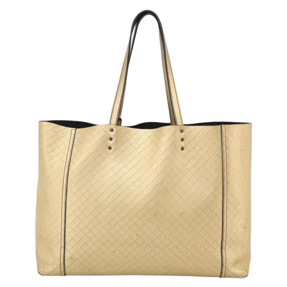 BOTTEGA VENETA Mirage Tote Bag Leather Gold Auth 185512