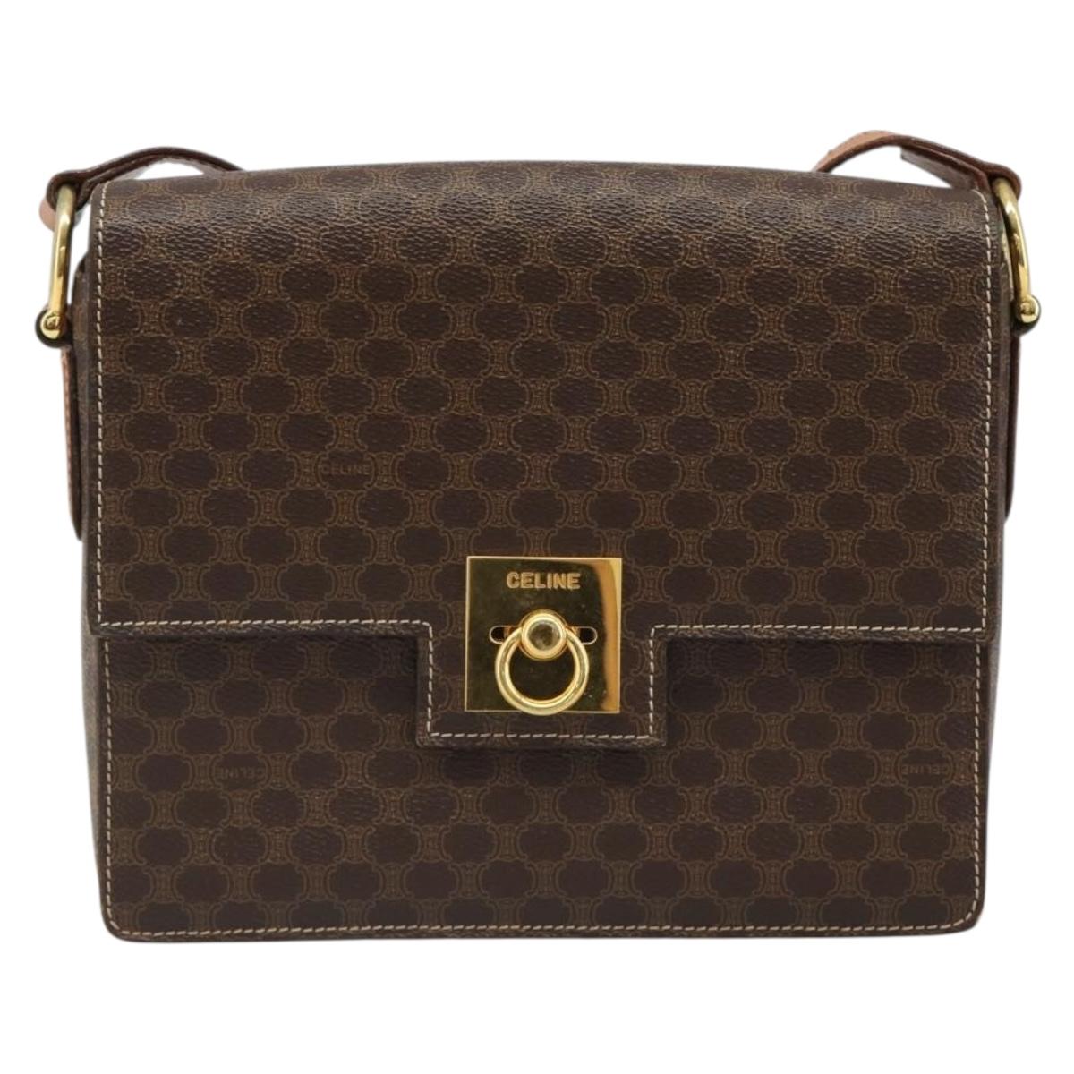 CELINE Macadam Canvas Shoulder Bag PVC Leather Brown Gold Auth 185532