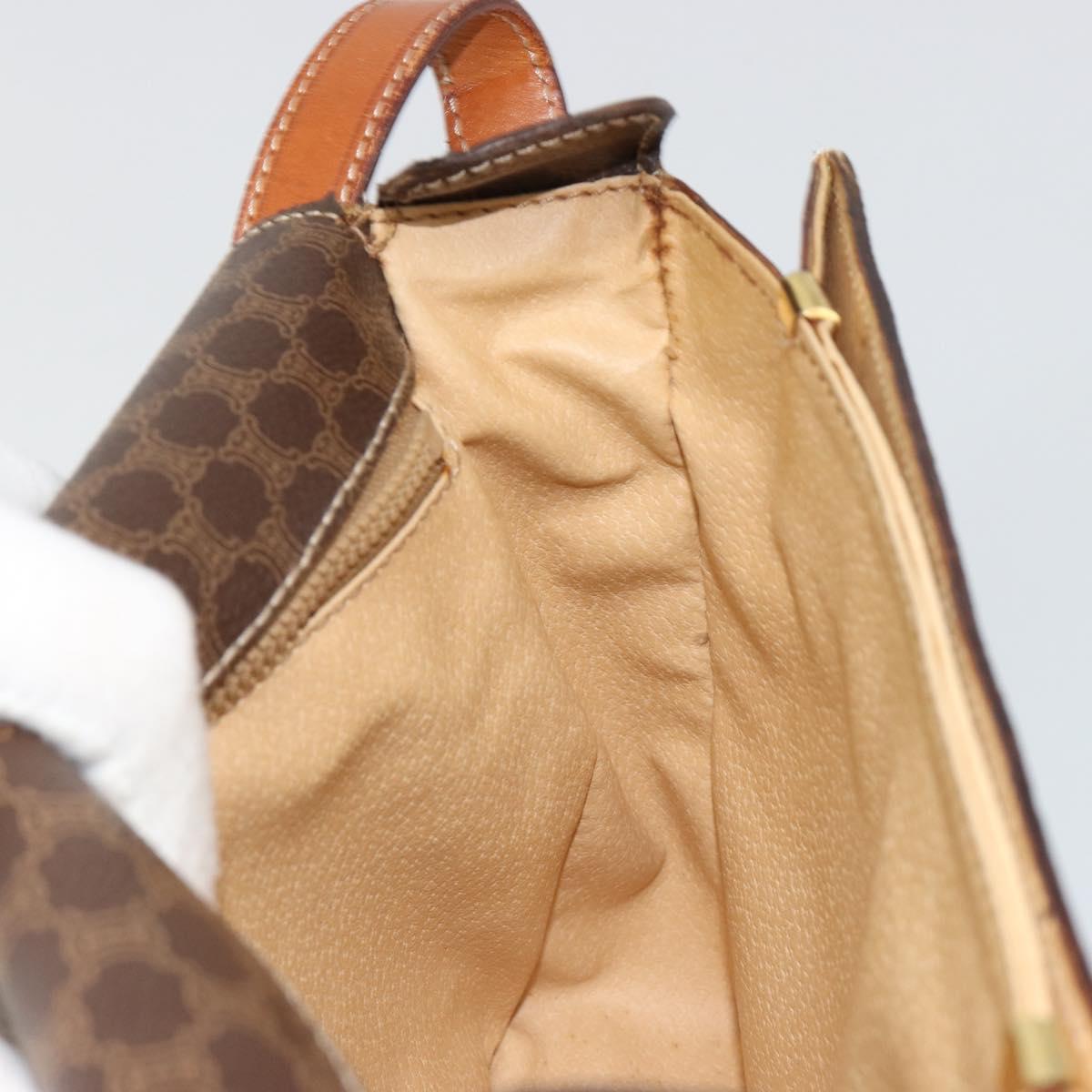 CELINE Macadam Canvas Shoulder Bag PVC Leather Brown Gold Auth 185532