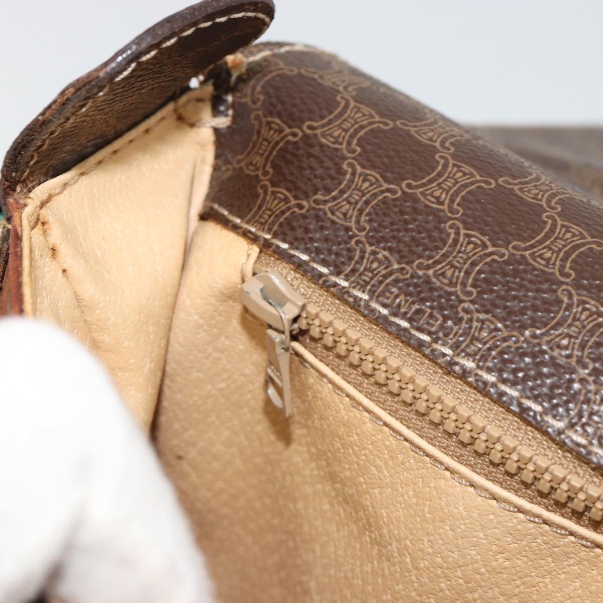 CELINE Macadam Canvas Shoulder Bag PVC Leather Brown Gold Auth 185532
