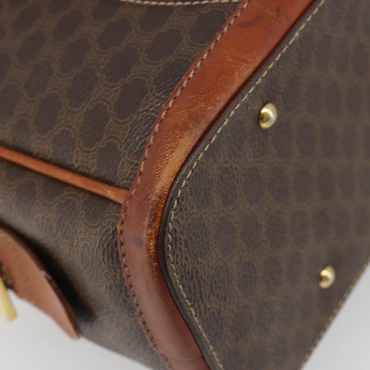 CELINE Macadam Canvas Hand Bag PVC Leather Brown Gold Auth 185533