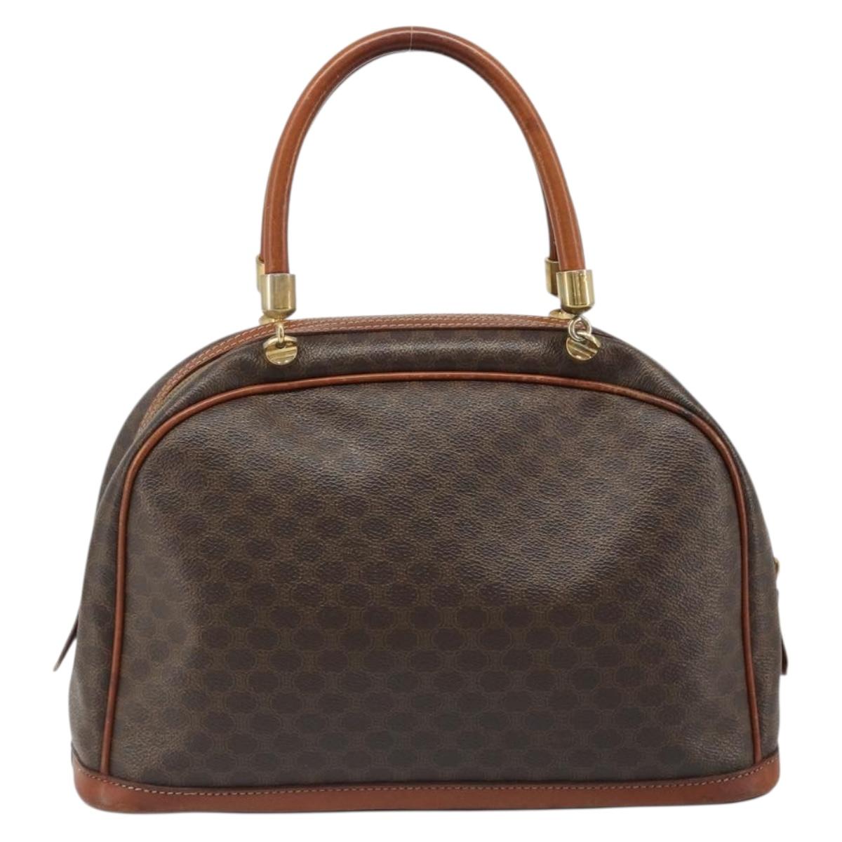 CELINE Macadam Canvas Hand Bag PVC Leather Brown Gold Auth 185533
