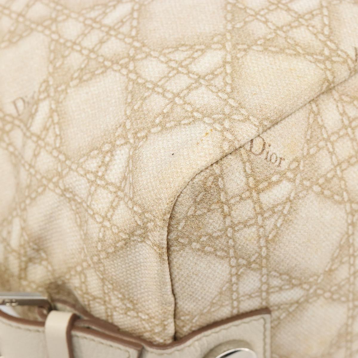 Christian Dior Panarea Hand Bag Canvas Ivory Silver Auth 185536A